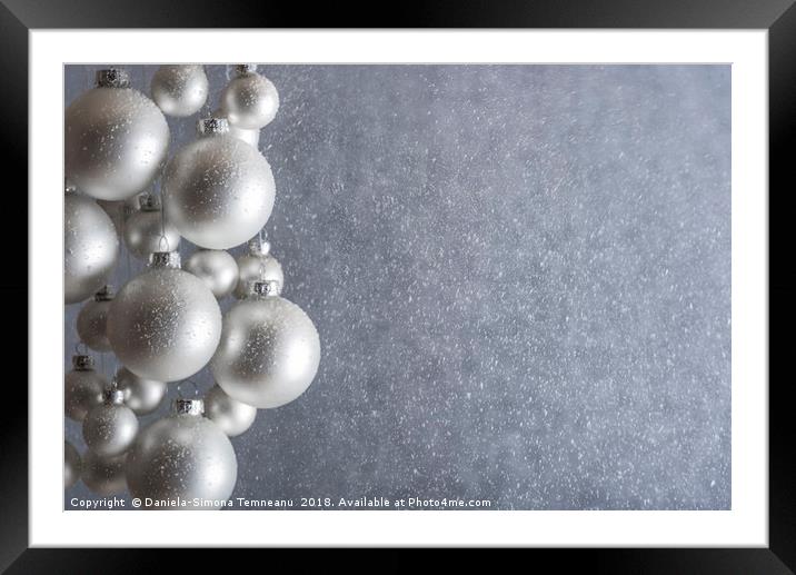 Light silver Christmas balls and snowstorm Framed Mounted Print by Daniela Simona Temneanu