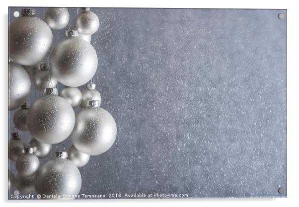 Light silver Christmas balls and snowstorm Acrylic by Daniela Simona Temneanu