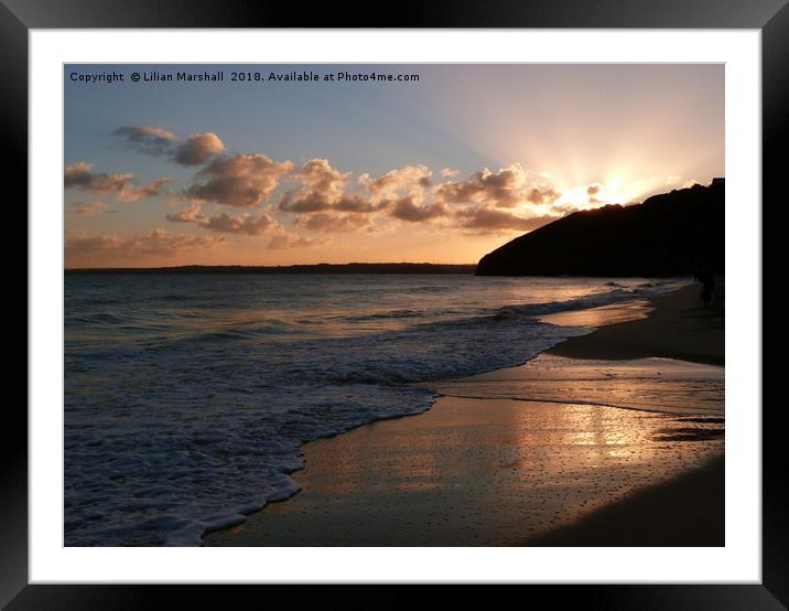 Sunset over Carbis Bay .  Framed Mounted Print by Lilian Marshall