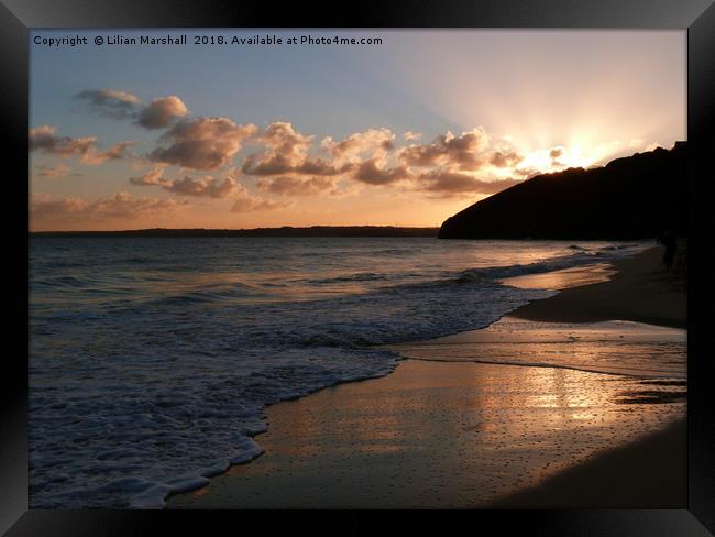Sunset over Carbis Bay .  Framed Print by Lilian Marshall