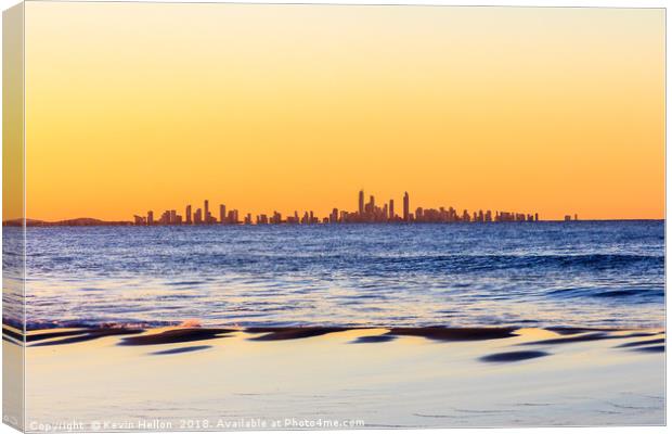 Sunset over Surfers Paradise Canvas Print by Kevin Hellon