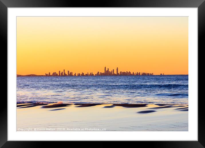 Sunset over Surfers Paradise Framed Mounted Print by Kevin Hellon