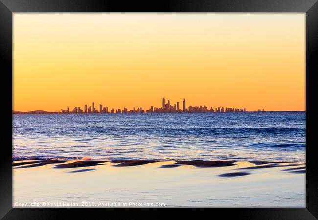 Sunset over Surfers Paradise Framed Print by Kevin Hellon