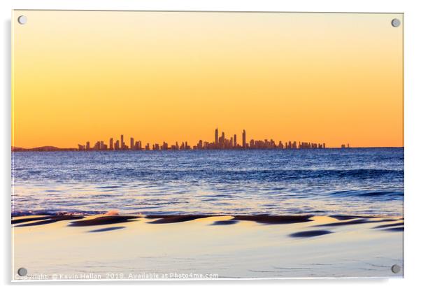 Sunset over Surfers Paradise Acrylic by Kevin Hellon