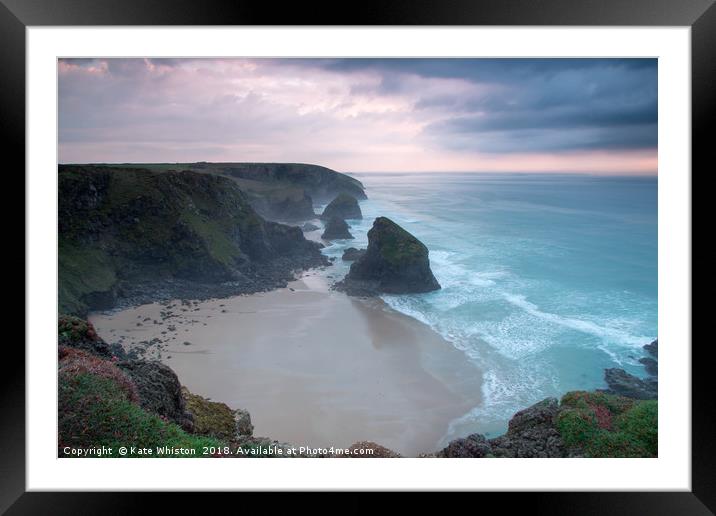 Misty Sunset at Bedruthan Steps Framed Mounted Print by Kate Whiston