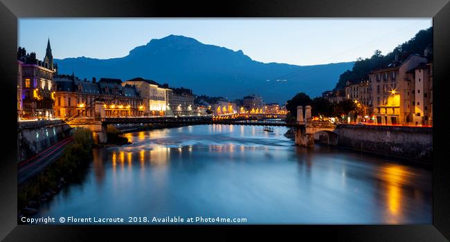 Grenoble at dusk with the river Isere, France Framed Print by Florent Lacroute