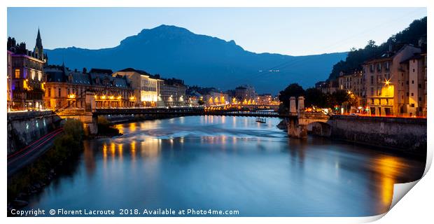 Grenoble at dusk with the river Isere, France Print by Florent Lacroute
