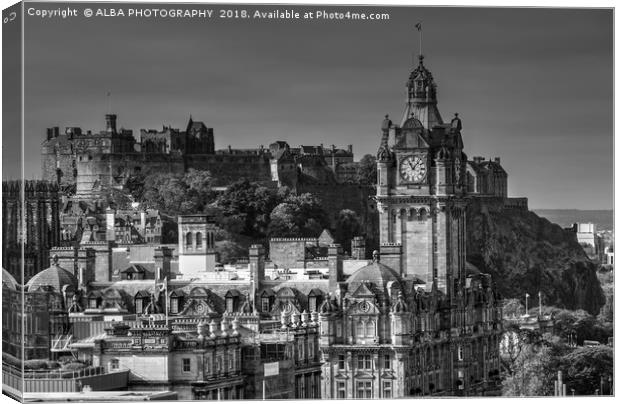 Edinburgh Castle & The Balmoral Hotel, Edinburgh Canvas Print by ALBA PHOTOGRAPHY
