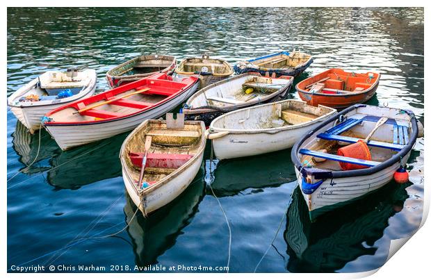 Mevagissey Cornwall rowing boats Print by Chris Warham
