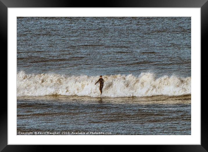 Surfer Riding The Wave Framed Mounted Print by Kevin Maughan