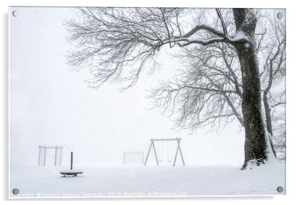 Snowstorm over an empty playground Acrylic by Daniela Simona Temneanu