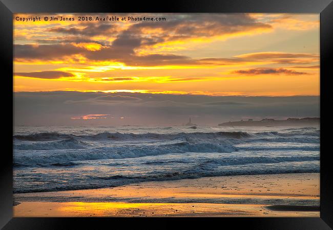 Golden sky and silver sea Framed Print by Jim Jones