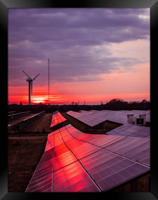 Red Sunset of Alternative Energy Framed Print by Robin Lee