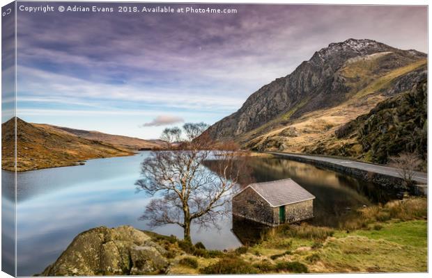 Lake and Moon Snowdonia  Canvas Print by Adrian Evans