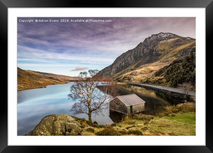 Lake and Moon Snowdonia  Framed Mounted Print by Adrian Evans