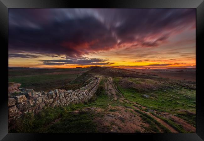 Hadrians Wall Sunrise, Northumberland National Par Framed Print by Creative Photography Wales