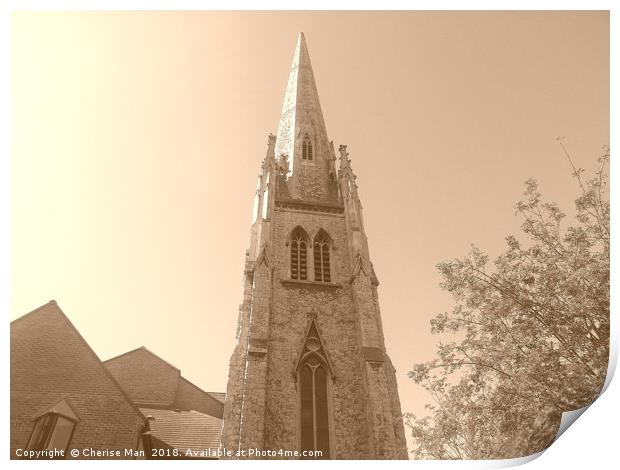 Sepia Lewisham Tall Church Spire Building Framed  Print by Cherise Man