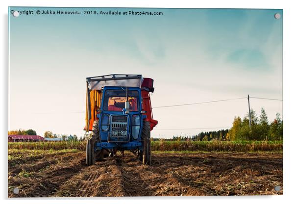 Old Tractor On The Autumn Fields Acrylic by Jukka Heinovirta