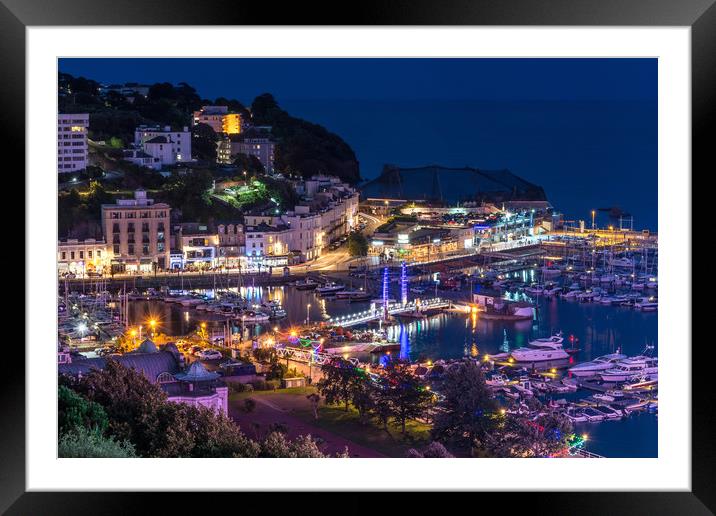  Torquay Harbour By Night Framed Mounted Print by John Fowler