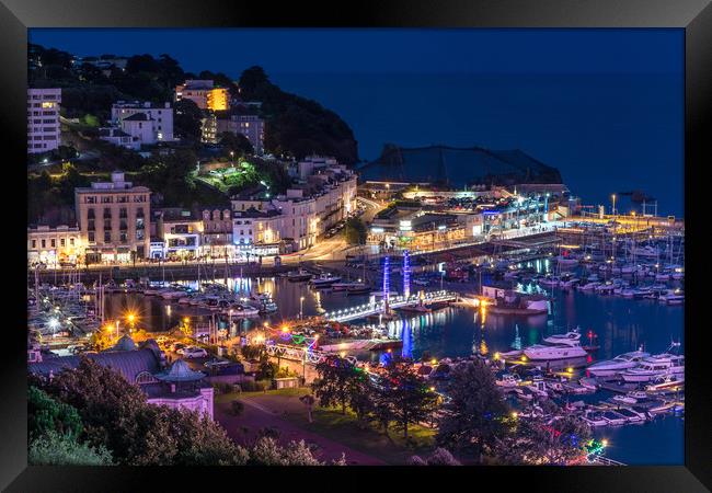  Torquay Harbour By Night Framed Print by John Fowler