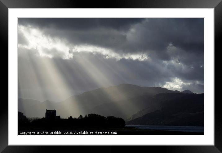 Crepuscular rays over Eilean Donan Castle Framed Mounted Print by Chris Drabble