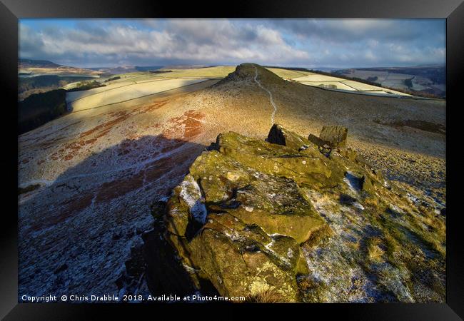 Crook Hill in Winter, Bamford, the Peak District,  Framed Print by Chris Drabble
