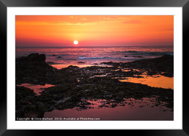 Polzeath sunset  Framed Mounted Print by Chris Warham