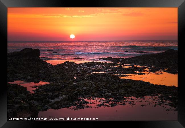 Polzeath sunset  Framed Print by Chris Warham