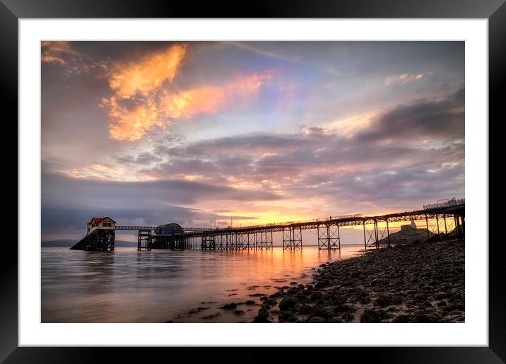 Dawn sky at Mumbles pier Framed Mounted Print by Leighton Collins