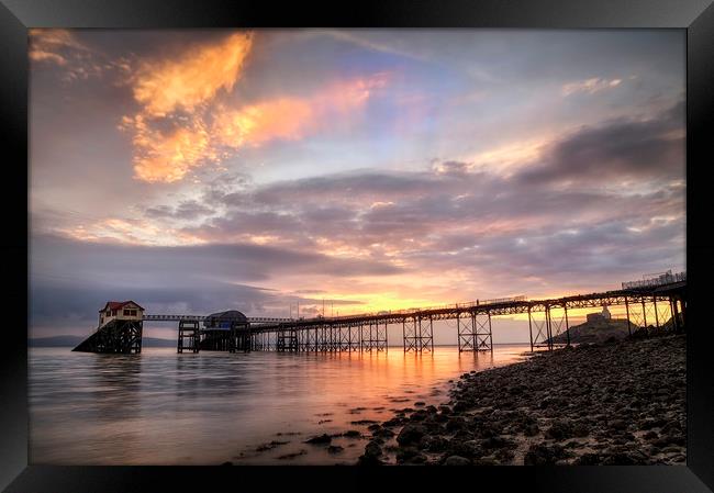 Dawn sky at Mumbles pier Framed Print by Leighton Collins