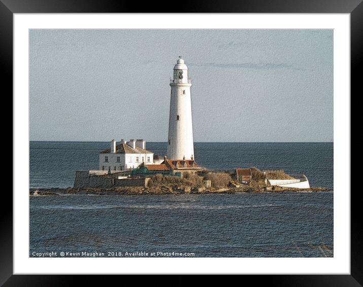 Whitley Bay Lighthouse Sketch Drawing Style Framed Mounted Print by Kevin Maughan