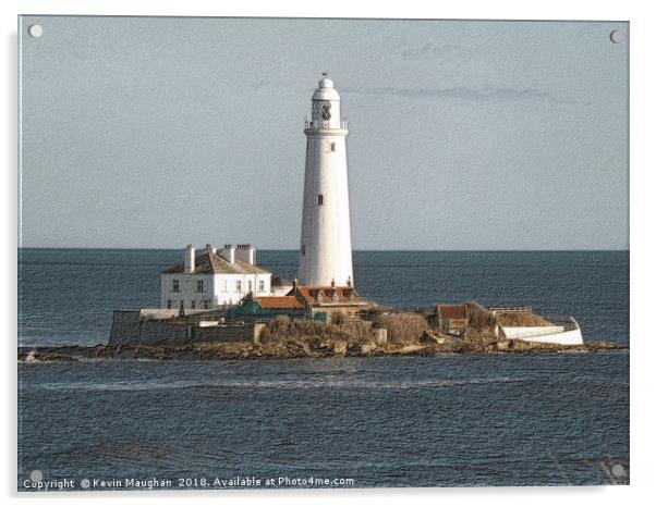 Whitley Bay Lighthouse Sketch Drawing Style Acrylic by Kevin Maughan