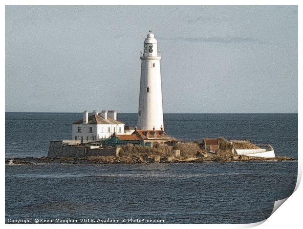 Whitley Bay Lighthouse Sketch Drawing Style Print by Kevin Maughan
