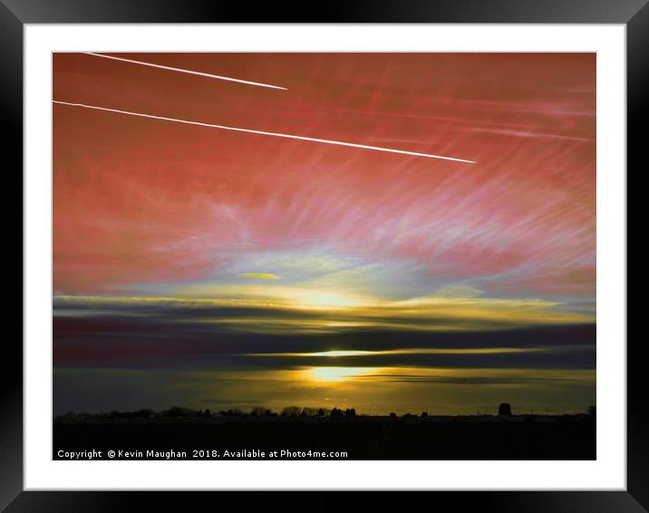 Plane Vapour Trails Framed Mounted Print by Kevin Maughan