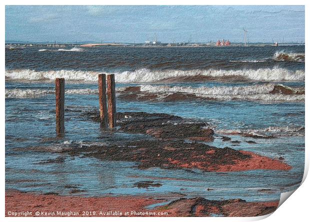 The Sea At Whitley Bay Near The Lighthouse Print by Kevin Maughan