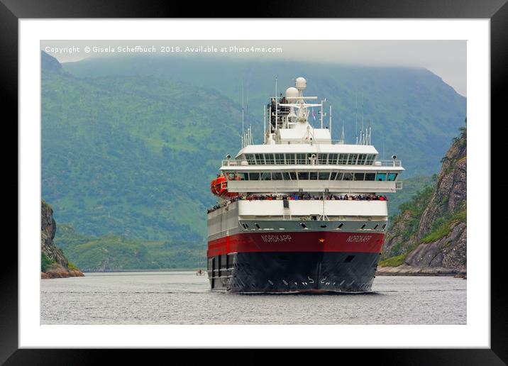 Hurtigruten ship enters Trollfjord Framed Mounted Print by Gisela Scheffbuch
