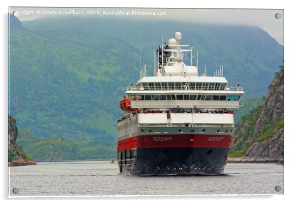 Hurtigruten ship enters Trollfjord Acrylic by Gisela Scheffbuch