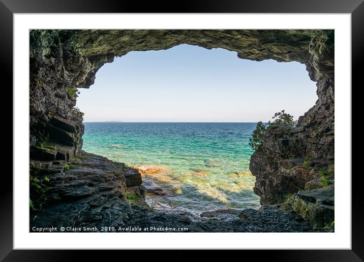 View from a cave on Bruce Peninsula, Ontario Framed Mounted Print by Claire Smith