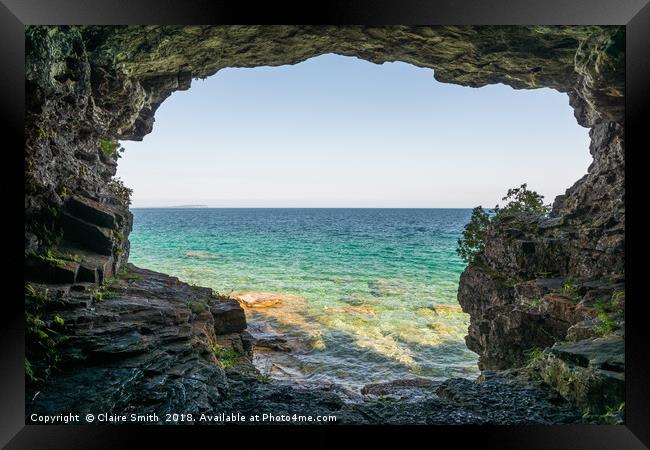 View from a cave on Bruce Peninsula, Ontario Framed Print by Claire Smith
