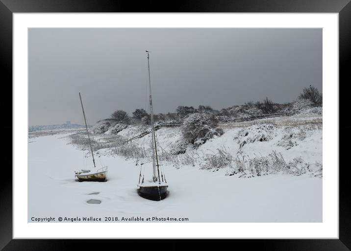 Sailing boats in the snow Framed Mounted Print by Angela Wallace