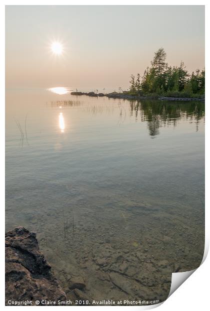 Beautiful calm sunset on the clear Lake Huron  Print by Claire Smith