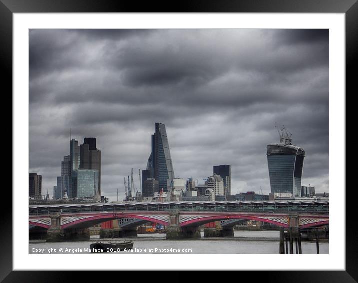London Cityscape with Blackfriars Bidge Framed Mounted Print by Angela Wallace