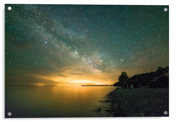 Brilliant milky Way and stars over the Dyer's bay, Acrylic by Claire Smith