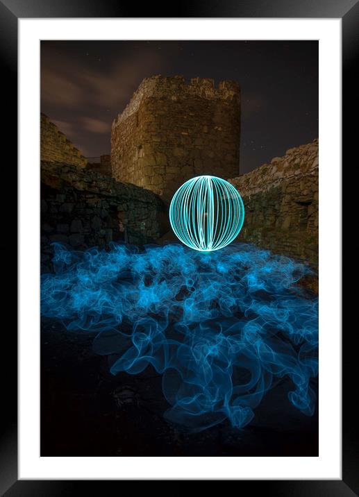 Light orb and EL wire at Peel Castle Framed Mounted Print by Daniel Chambers