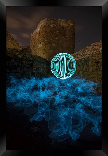 Light orb and EL wire at Peel Castle Framed Print by Daniel Chambers