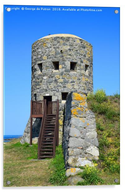 Martello Tower no 11, Rousse Headland, Guernsey. Acrylic by George de Putron