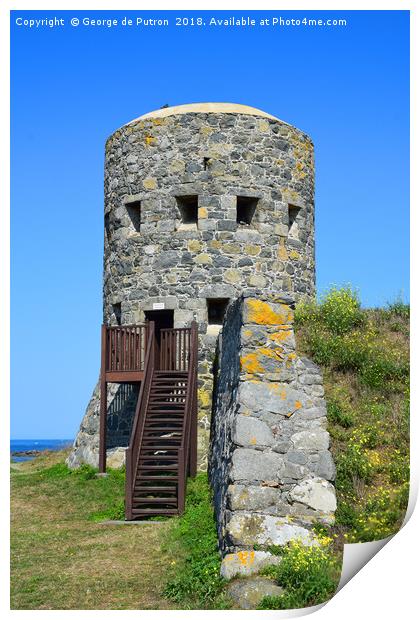 Martello Tower no 11, Rousse Headland, Guernsey. Print by George de Putron