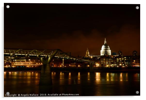 St Paul's Cathedral at night  Acrylic by Angela Wallace