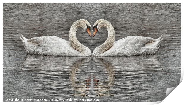 Swans Heart To Heart Sketch Style Drawing Print by Kevin Maughan