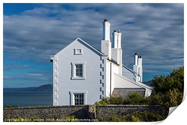 Coastguard Cottages Trwyn Ddu Penmon Anglesey Print by Nick Jenkins